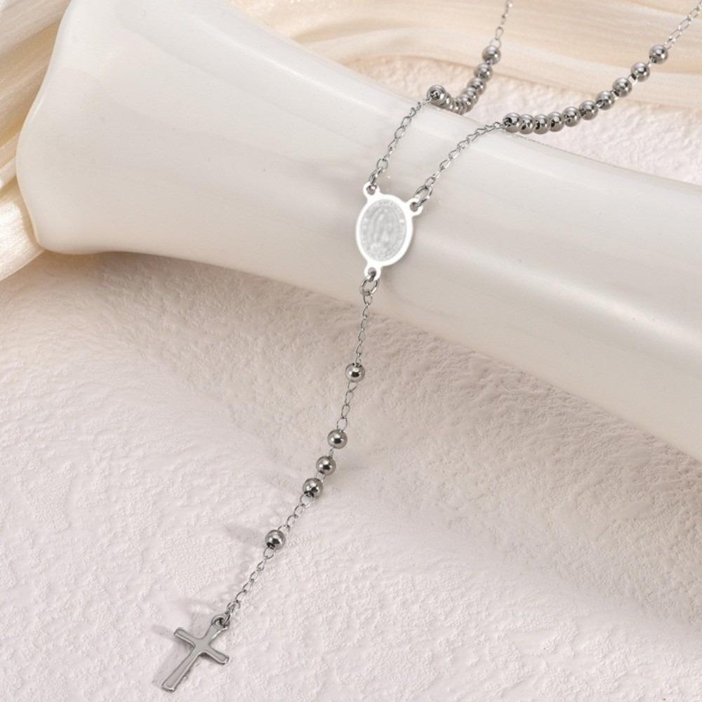 Clavicle Length Rosary Necklace Tassel Chain Cross Pendant Necklace Cross Necklace Prayer Jewelry