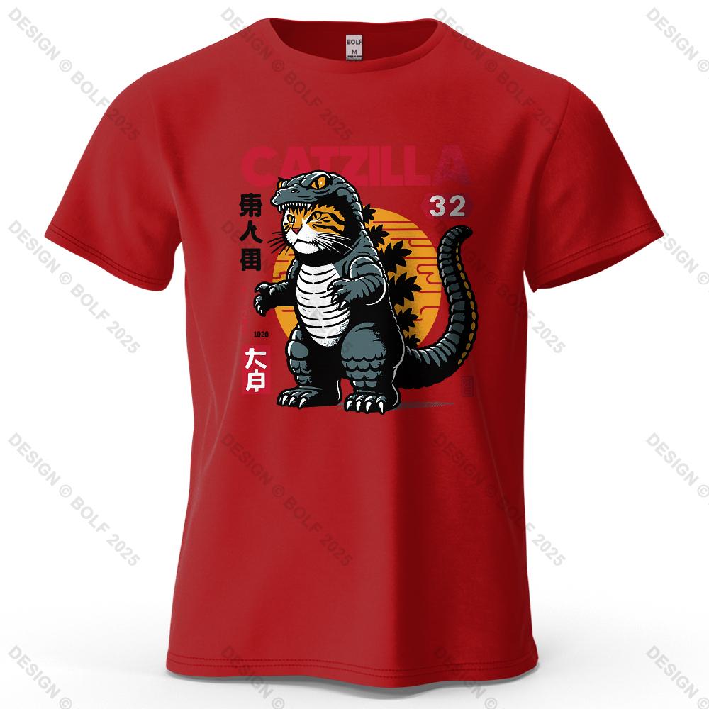 Catzilla Creative Printed Unisexs Tshirt 100 Cotton Oversized Playful Graphic Tees For Unisex Tops Tees Streetwear
