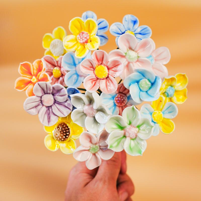 Ceramic Flower Artificial Flower Handmade Fake Flower Creative Floral Home Decor Party Wedding Garden Decor Valentine's Day Gift