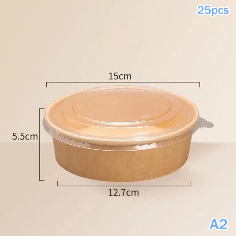 25pcs Kraft Paper Bowls Cups Fruit Salad Bowl Kraft Containers Salad Food Prep Kraft Box Cream Ice Snack Storage 500/750/1000ml