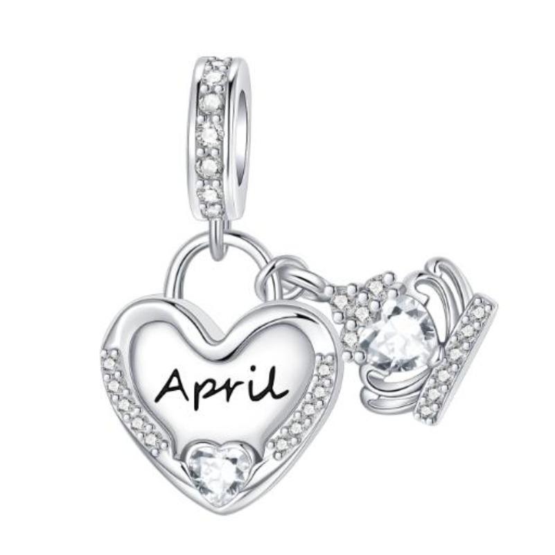 Sparkling Birthstone Charms Copper Heart Key Birthday Pendant Fit Original Necklace Bracelet Women Jewelry Diy Gift
