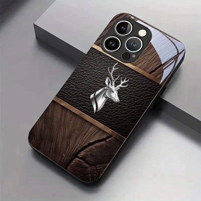 Gebogenes Geweih-Muster Gehärtetes Glas Schwarze Handyhülle Für iPhone 17 16 15 14 13 12 11 Pro Max 17 Air 7 8 Plus XR XS X Hülle