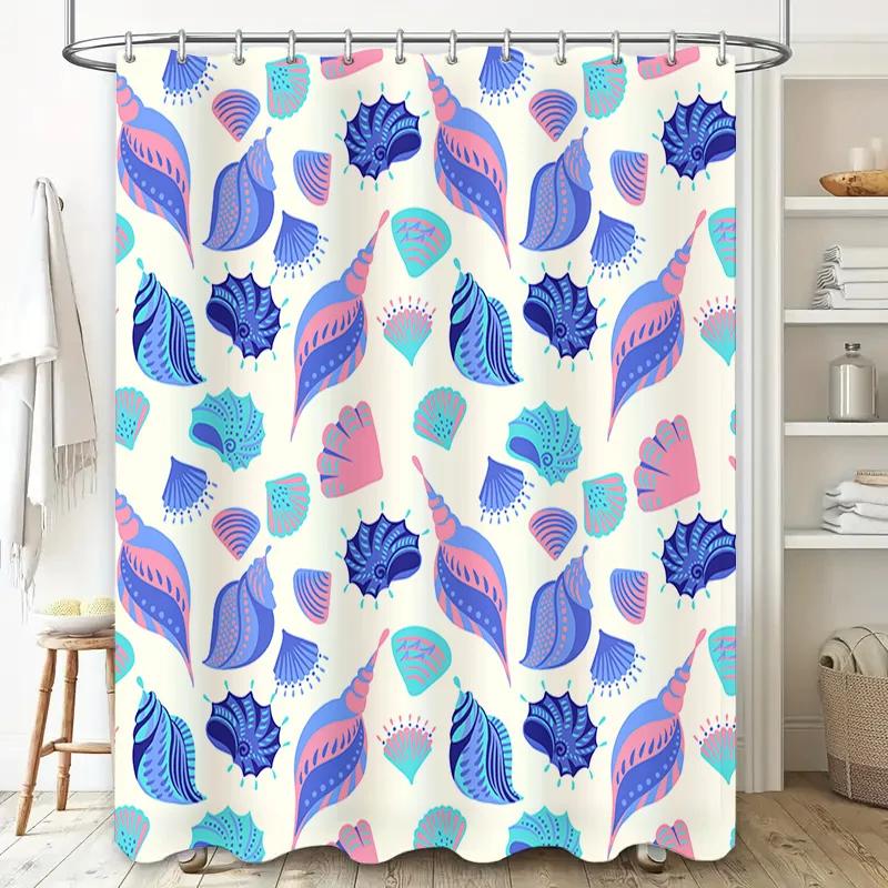 Colorful Seashell Blue Pink Bath Shower Curtain Set for Bathroom Decor 3D Printed Fabric Waterproof Shower Curtain with Grommets