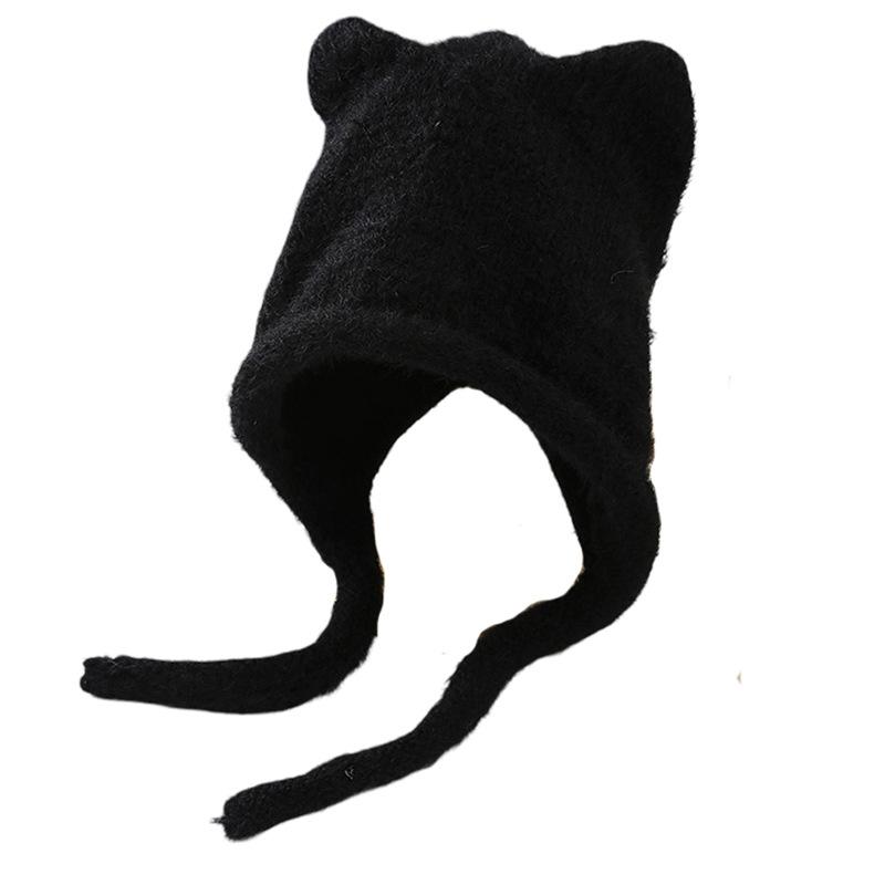New Rope Cute Cat Ears Knitted Hat Autumn and Winter Warm Ear Protection Hat Fashionable Face Small Wool Hat