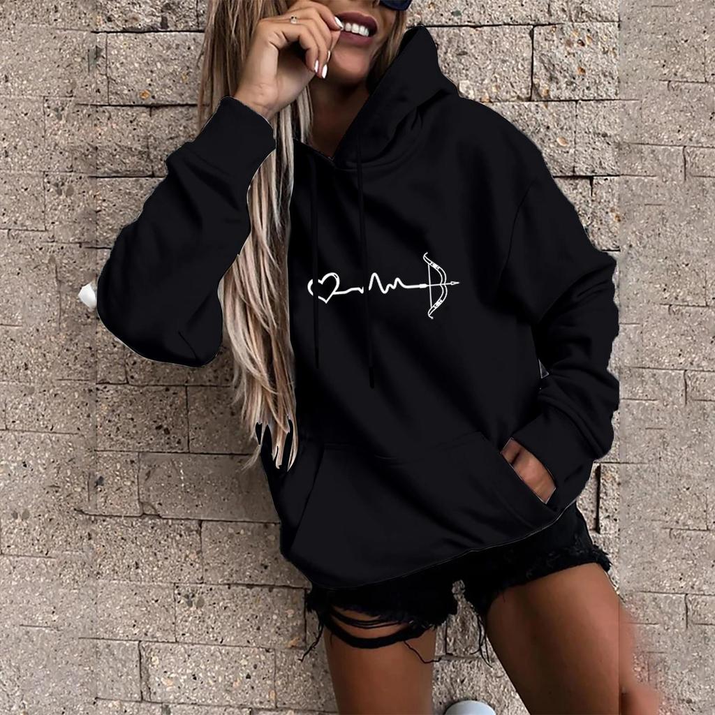 Women's Fashion Casual Fun Print Hooded Sweatshirt Loose Sports Tops Pullover