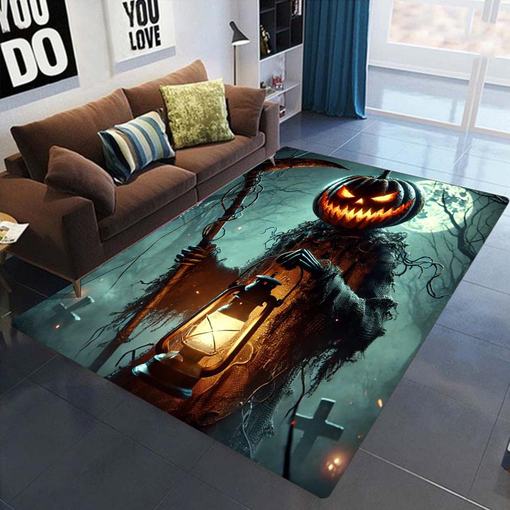 

Halloween Carpet Mat Rug Horror Scarecrow Pumpkin Lantern Bat Print Indoor Living Room Home Decoration Festive Party Supplies 40x60cm
