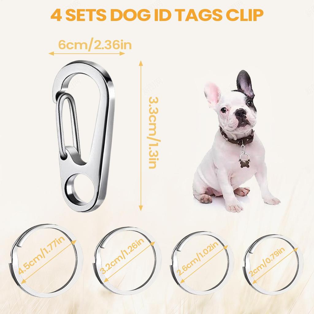 Dog Tag Clip 4-pieces Stainless Steel Quick Clips for Pet Collars Dog Cat Positioning Device Secure Supplies for Outdoor