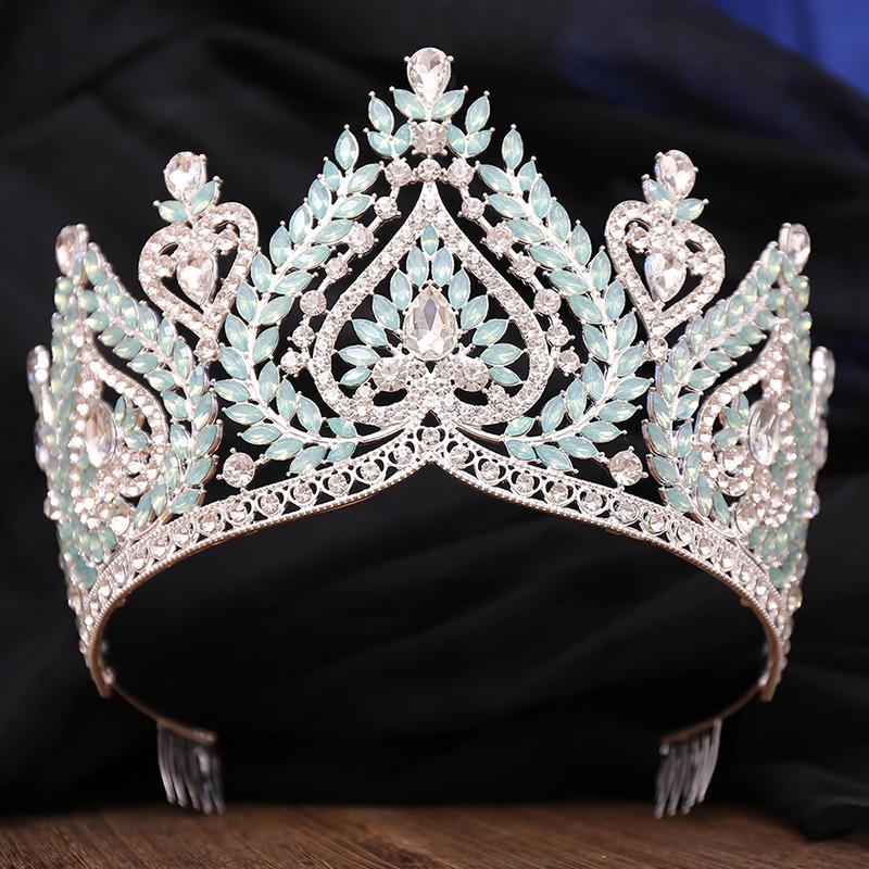 Royal Queen Crystal Diadem Bridal Crown Pageant Miss Tiaras Combs Headdress Bride Wedding Dress Hair Jewelry Accessories