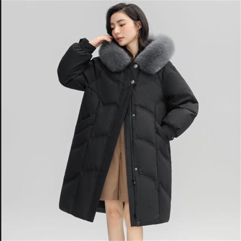 YAYA Women's Long Over-Knee Fur Collar Down Parka