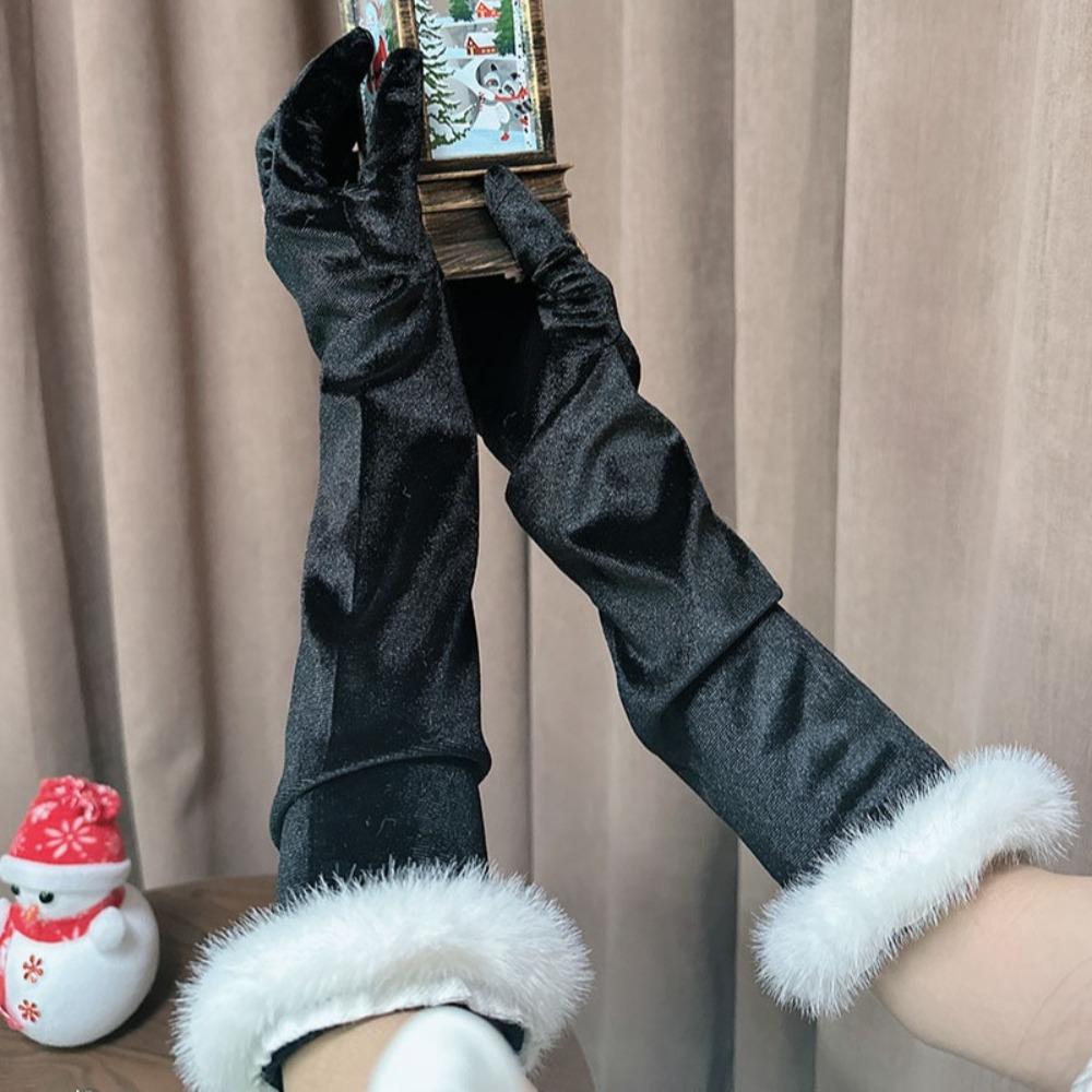 Cosplay Velvet Long Gloves Elastic Etiquette Mittens 55cm Christmas Gloves  Banquet