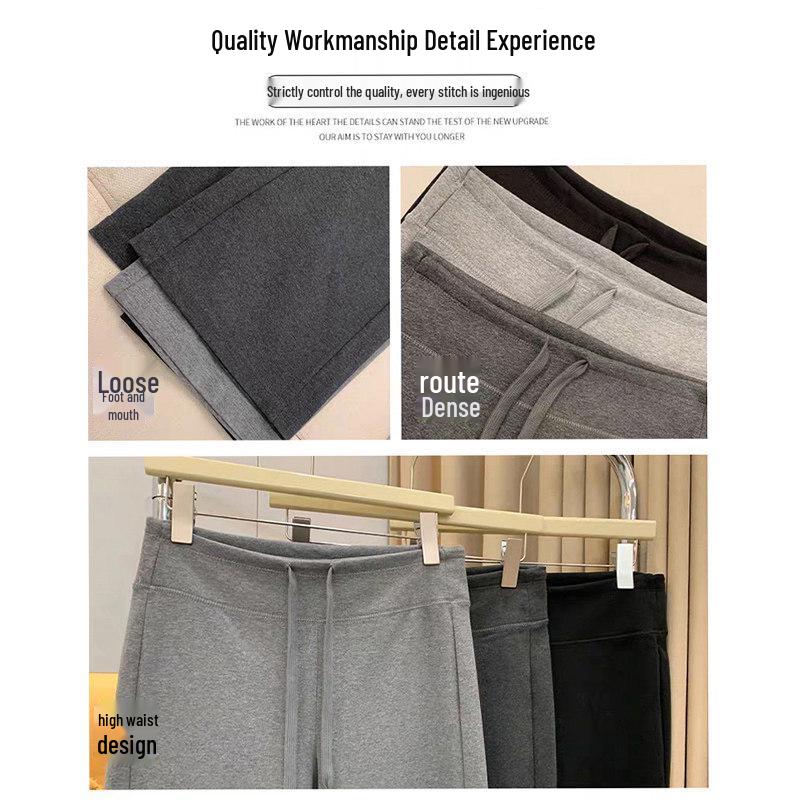 Women's Dark Blue High Waist Wide Leg Sweatpants - Summer 2025 Collection: Slimming, Petite, Straight Leg, Spring/Autumn.