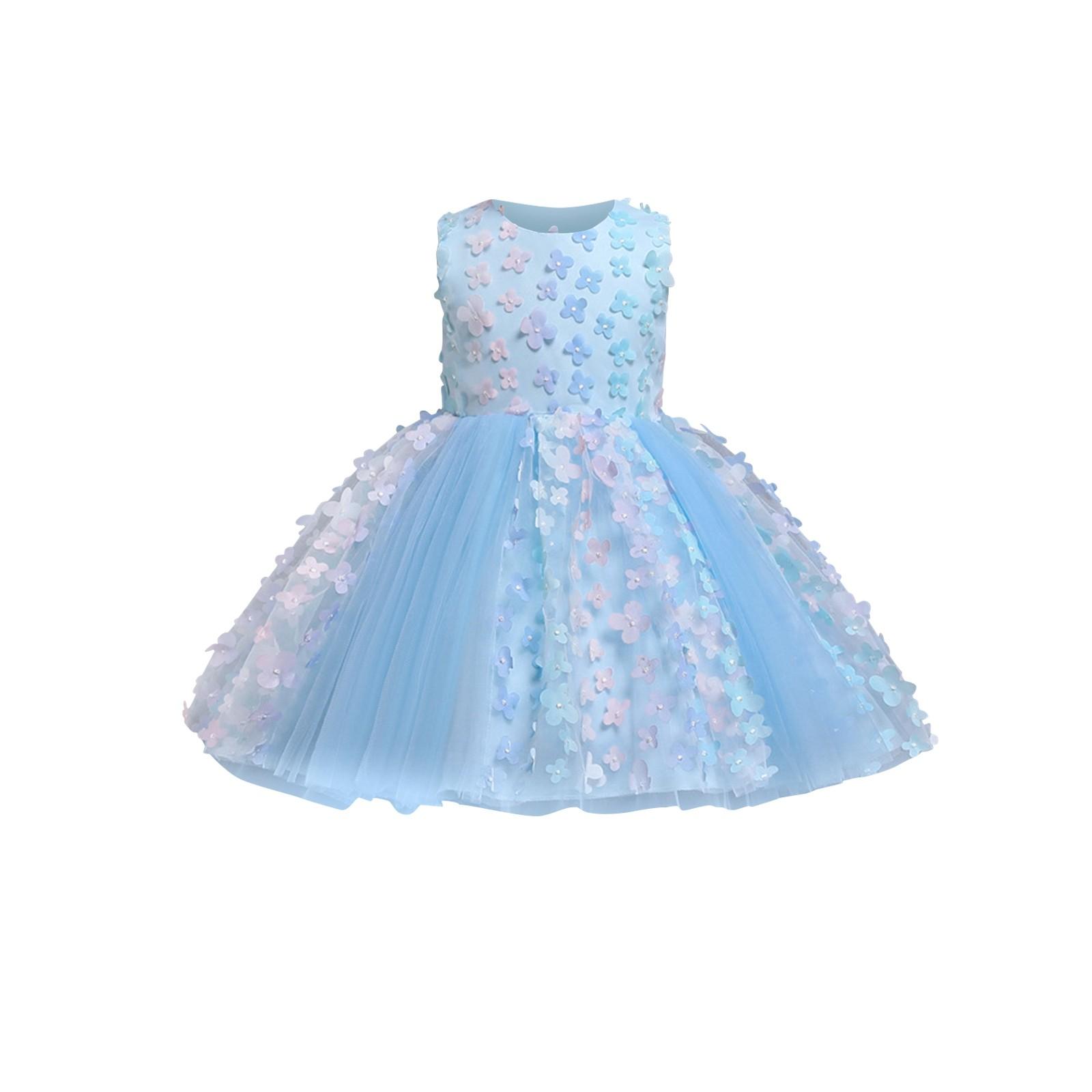 

Girls Mesh Dress, Colorful Three-dimensional Flower Girl Wedding Dress, Princess Dress, Children s Dress 80 синий