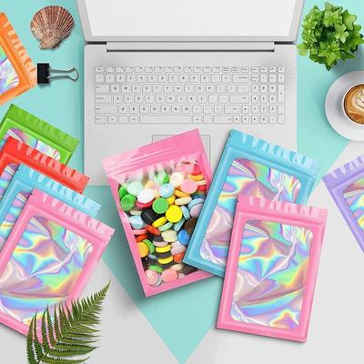 50pcs Smell Proof Mylar Bags Laser Plastic Packaging Pouch Jewelry Retail Storage Pouch Gift Zip Lock Bag