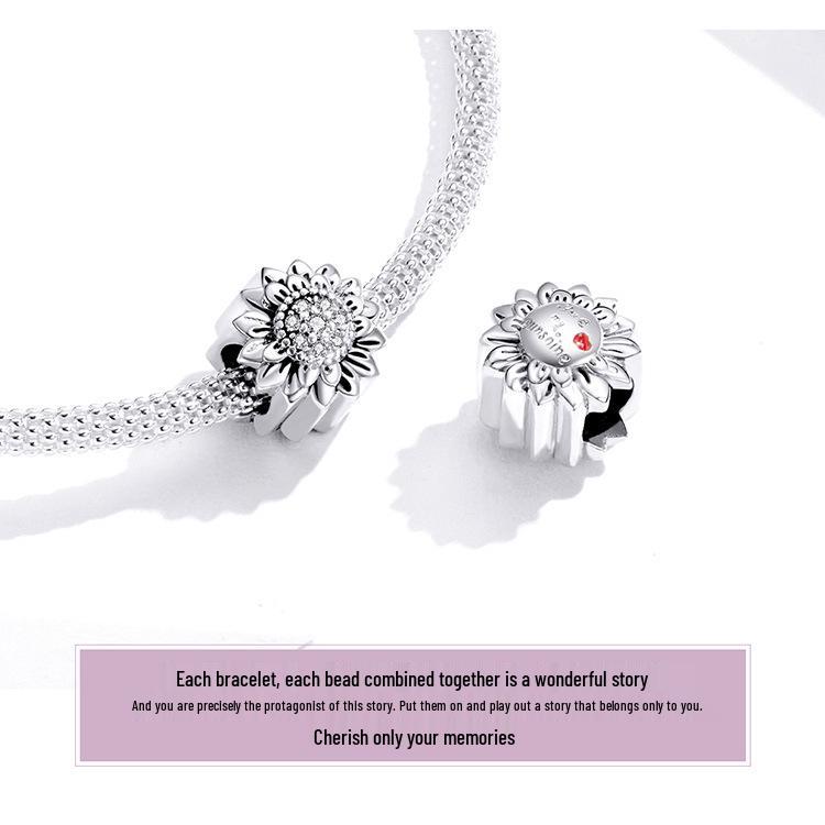 Vintage Oxidized Silver Sunflower Beads for DIY Bracelets - SCC1507