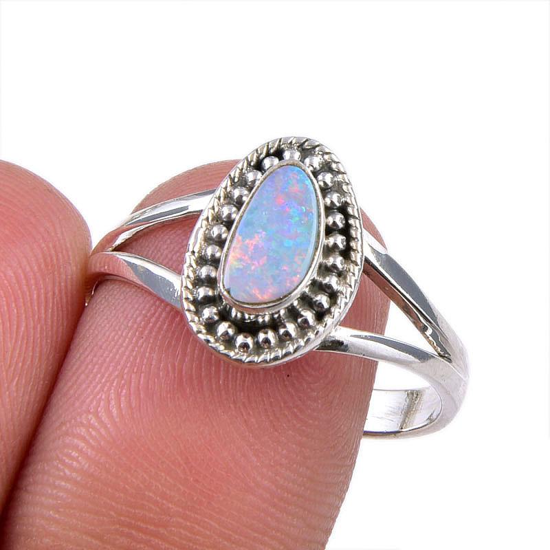 

Кольцо из стерлингового серебра 925 пробы с натуральным австралийским опалом, размер 9,5 H8E22