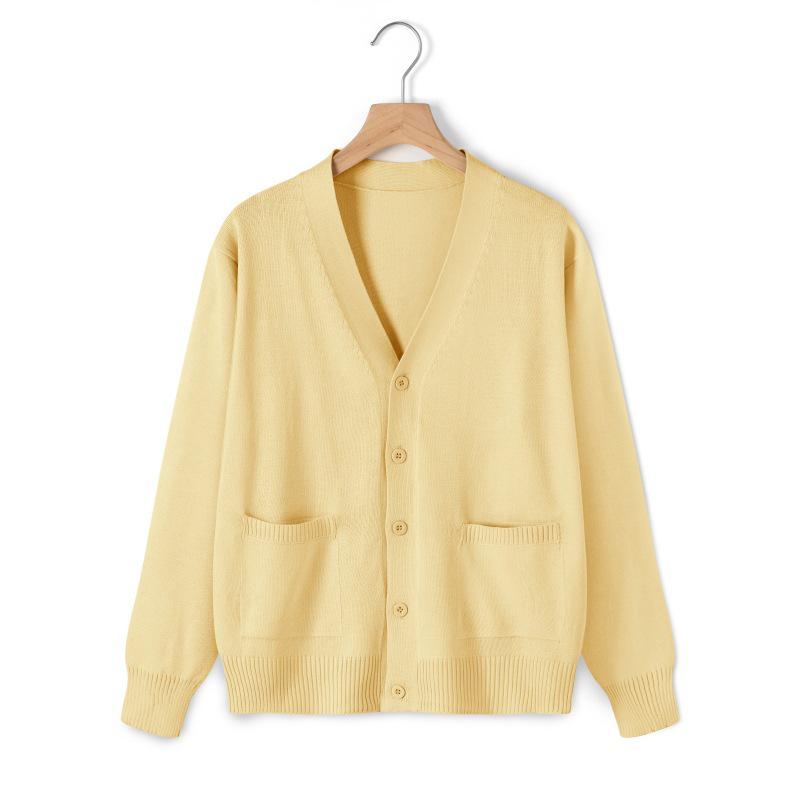 Japanese Style V-Neck Long Sleeve Knit Cardigan - Solid Color Academy Uniform