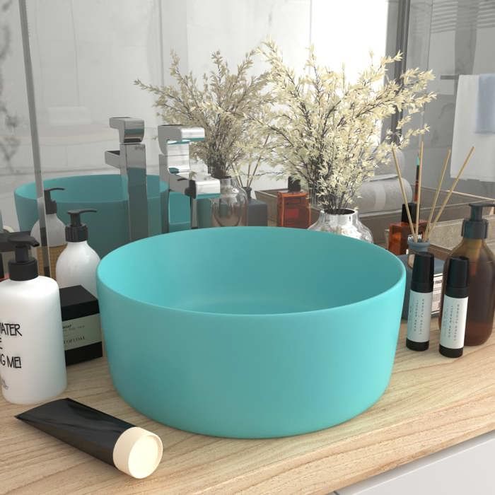 VidaXL Lavabo Rond de Luxe Vasque à Poser de Toilette Lave-mains de Salle de Bain Vestiaire Cuisine Maison Intérieur Vert 147013