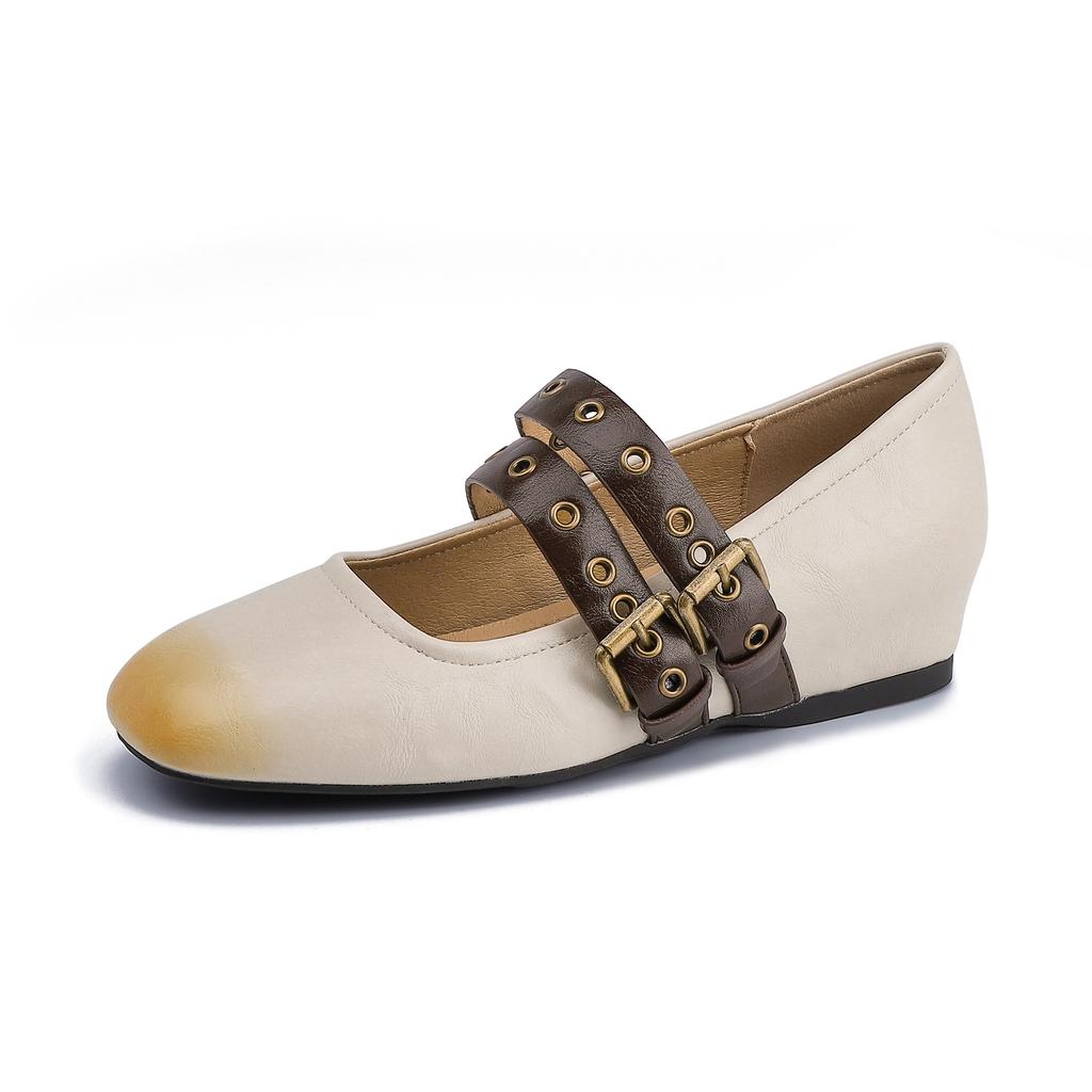 Grape mother spring new polished Mary Jane shoes women's French inner height increase double row one word with flat single shoes women