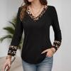 New Elegant Contrasting Color Printed V-neck Long-sleeved Top Summer T-shirt for Women