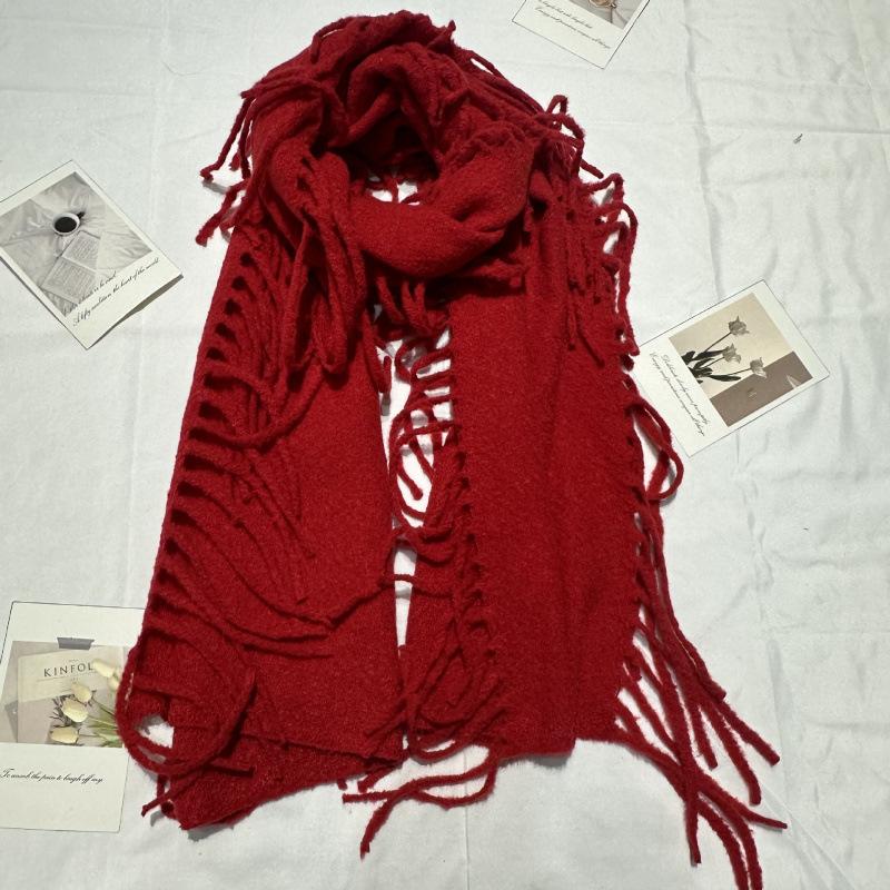 New Solid Color Tassel Imitation Cashmere Scarf on Both Sides for Women Autumn and Winter Versatile Shawl High End Winter Warm Thickened Scarf