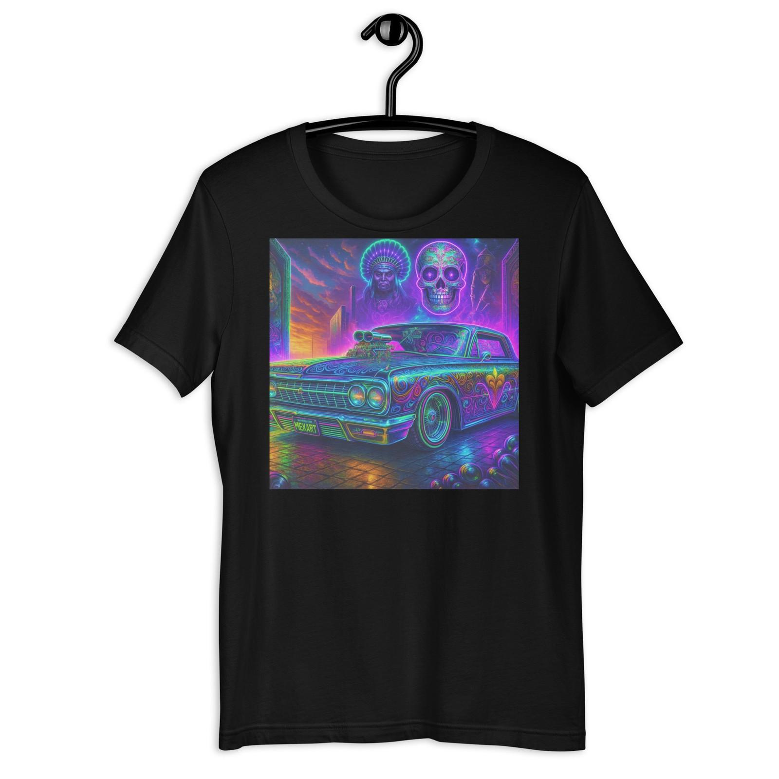 Neon Lowrider Car Shirt Psychedelic Chicano Art Skull Native Style Tee S