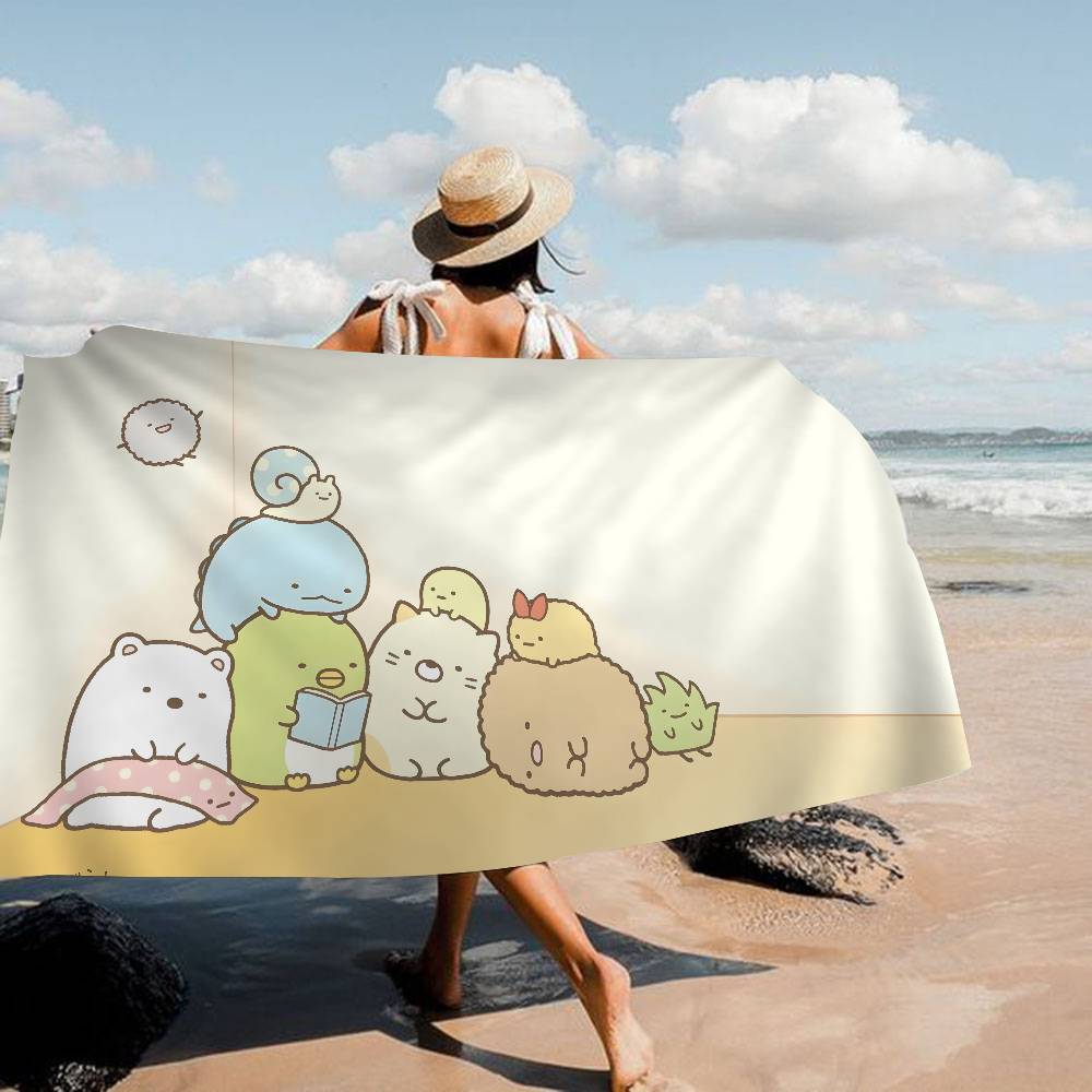 Cartoon Pink Sumikko Gurashi Microfiber Blanket Quick Drying Beach Towels Oversized Printing Super Absorbent Pool Towel Blanket