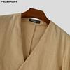 INCERUN Vintage Men Long Sleeve Front Cross Cotton Casual Shirts