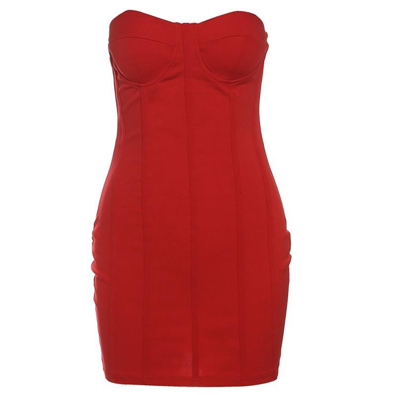 Fall Women's Solid Color Slim-fit Street Fashion Straight-neck Strapless Dress