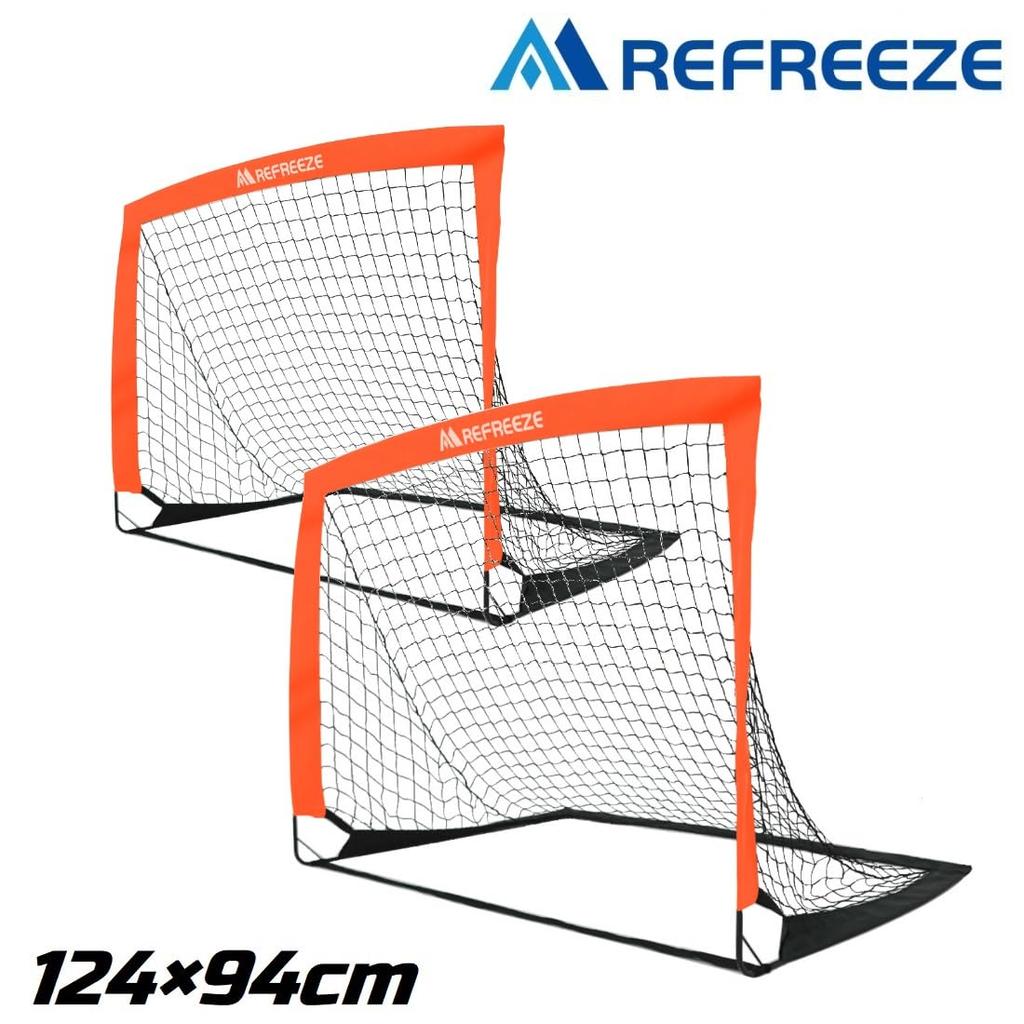 REFREZE Folding Soccer Goal with Storage Portable for Indoor and Outdoor Use Set of Bag, (124x94cm, Orange, 2)