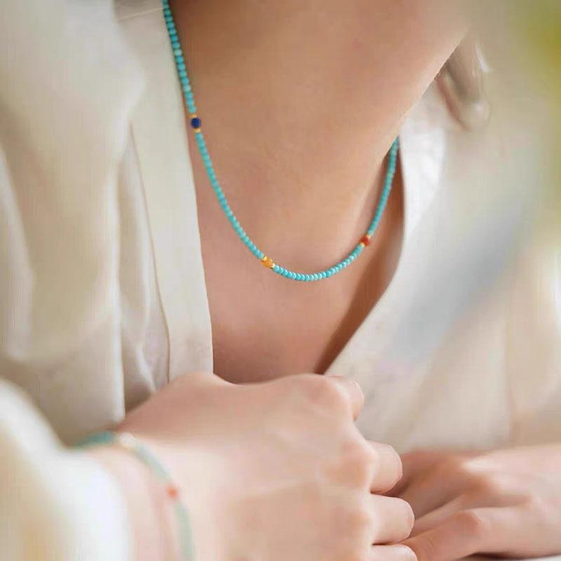 Natural Multicolor Turquoise Necklace for Women, Light Luxury Niche Aesthetic