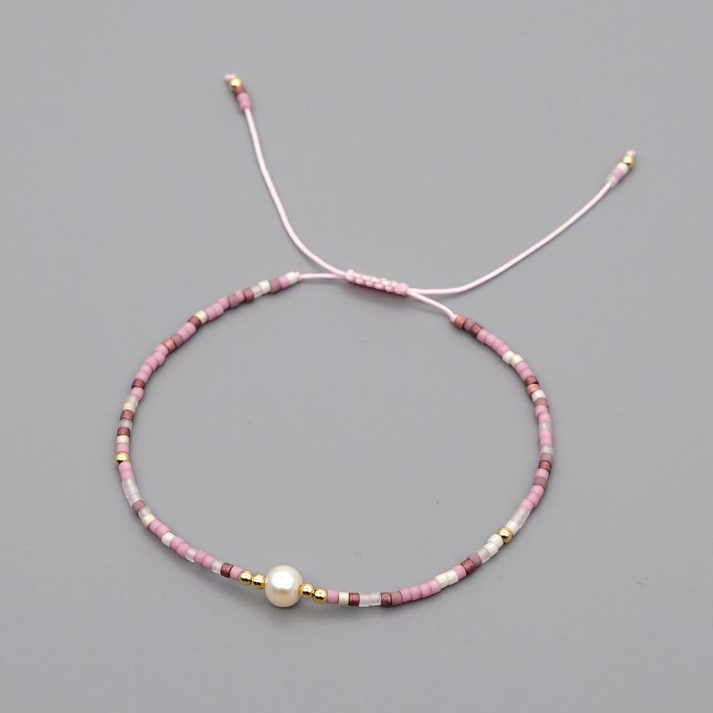 Retro Colorful Seed Bead & Faux Pearl Adjustable Bracelet - Trendy Hand-woven Jewelry for Women