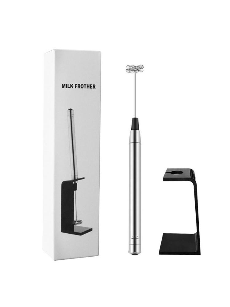 Mini Milk Frother Handheld Electric Foam Maker Battery Operated Stainless Steel Coffee Drink Mixer Blender with Stand Egg Beater