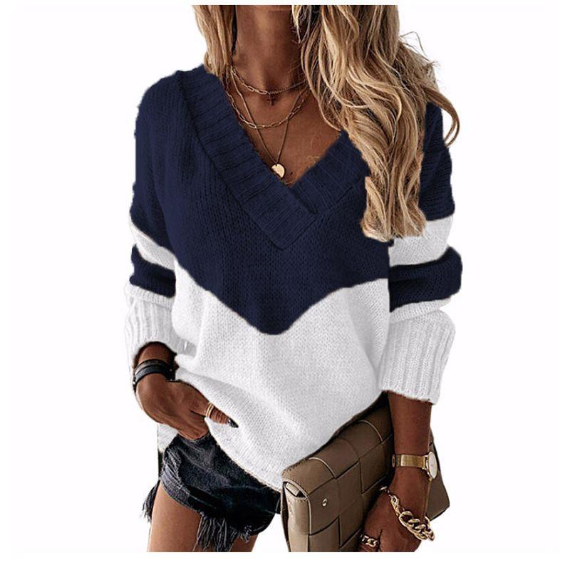Solid Color V-neck Long Sleeve Loose Top Women's V Neck Long Sleeve Loose Top