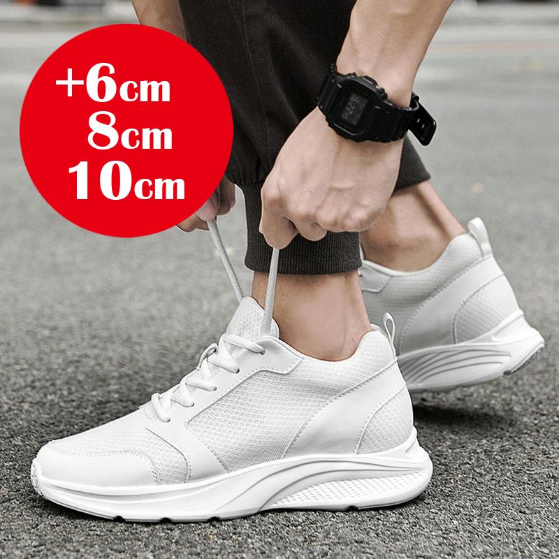 Men's 8cm Inner Height Increase Mesh Shoes, Heightening Sports and Casual Shoes, Invisible Inner Height Increase 6cm White Shoes