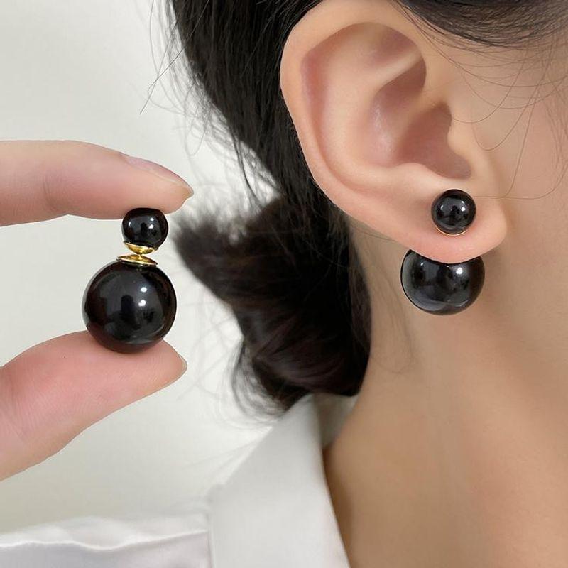 

Double-Sided Pearl Stud Earrings Silver Needle 2024 New Arrival Best Selling Fashion Stylish Size Beads Elegant Earrings Women Black 8+16mm