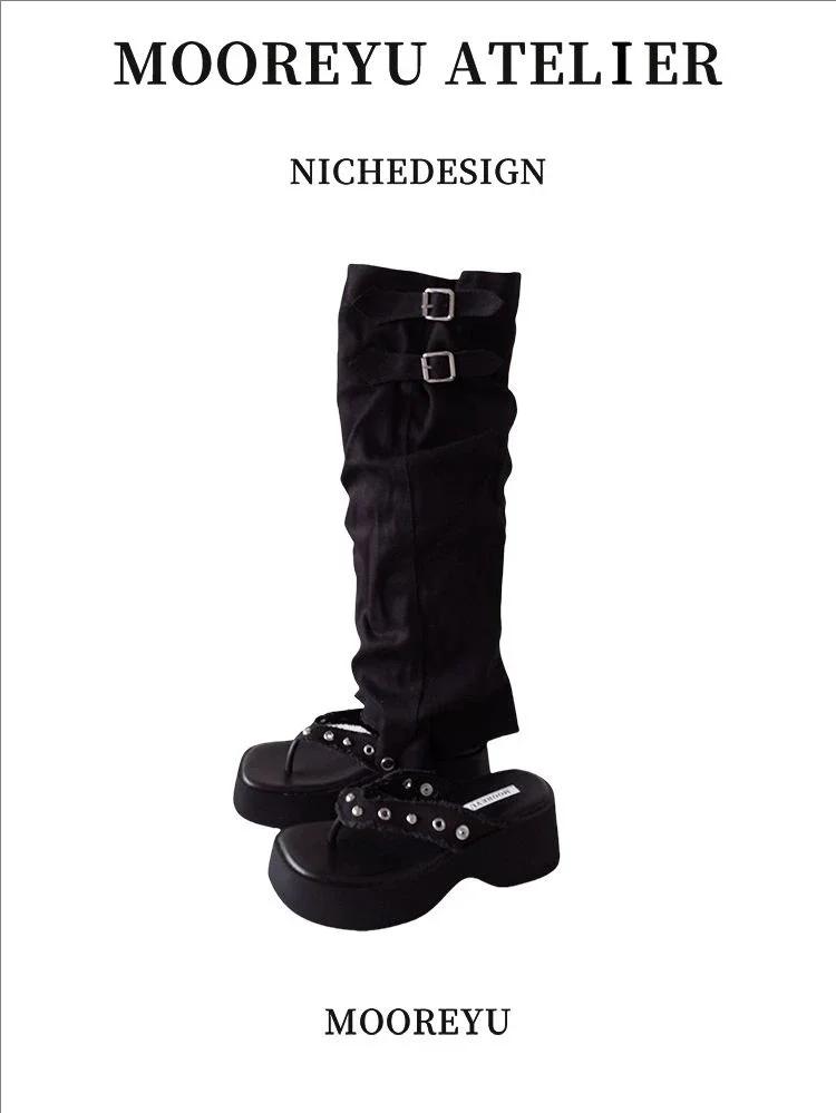 Designer Women's Sandal Boots Toe Clip Platform Sole Belt Buckle Women Shoes Personality Two Ways To Wear Zapatillas De Mujer