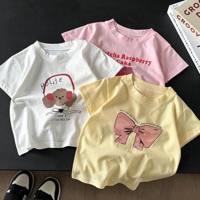 Summer Children T-shirt Cotton Short Sleeve Tee Cute Cartoon Print Crew Neck Soft Tops For Baby Toddler Boys Girls Kids Wear