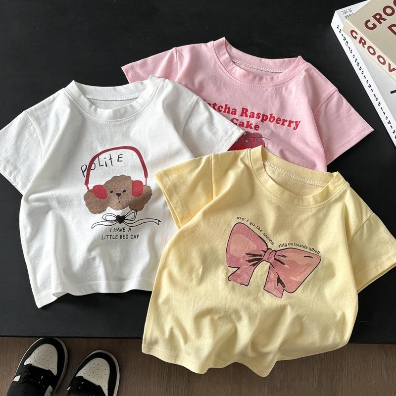 Summer Children T-shirt Cotton Short Sleeve Tee Cute Cartoon Print Crew Neck Soft Tops For Baby Toddler Boys Girls Kids Wear
