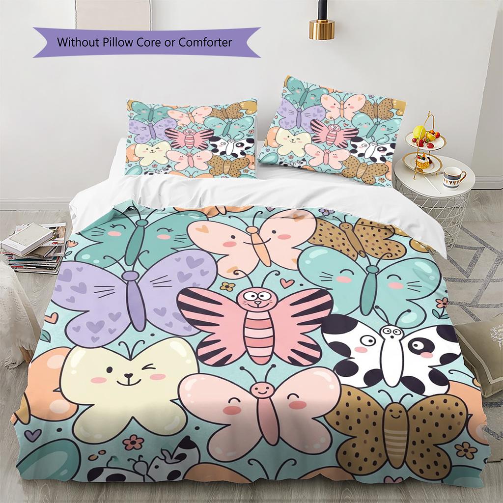 Butterfly Pattern Bedding Quilt Set Quilt Cover Pillowcase Home Decoration Birthday Gift (1 * duvet cover + 2 * pillowcase, without core)