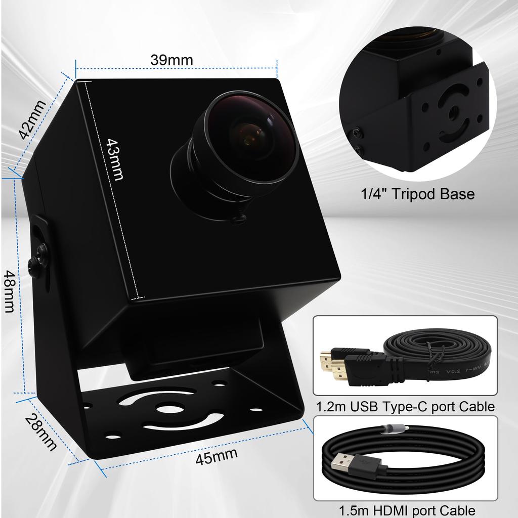 HDMI USB Camera Rabbitroom 4K UHD 30FPS Web Camera Wide Angle Fisheye Lens USB HDMI Simultaneous Output 2X Digital Zoom Web Camera Computer Camera PC
