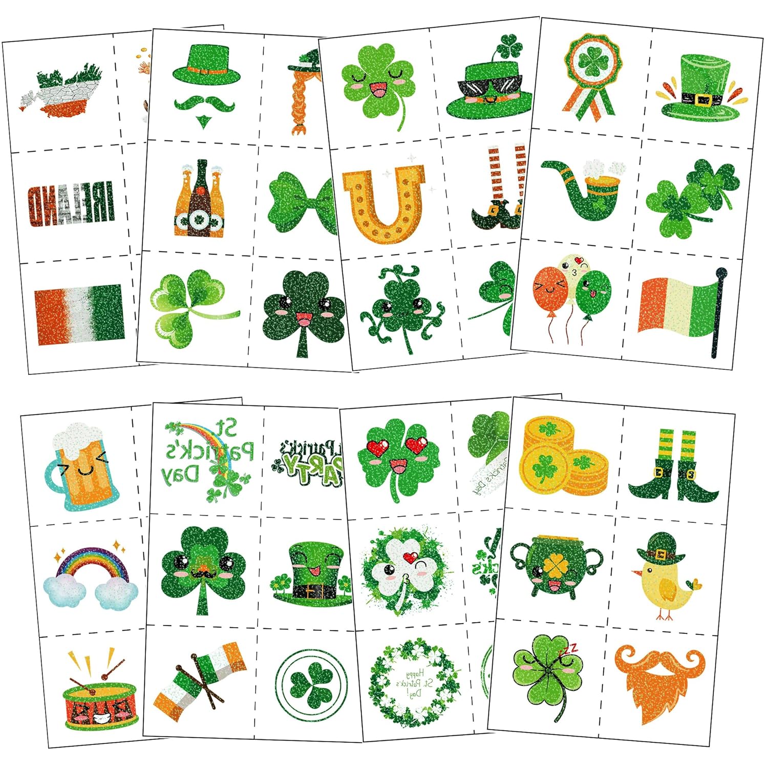 

St Patricks Day Luminous Temporary Tattoos, Irish Festival Glow In The Dark Tattoos, St Patrick S Day Accessories Clover