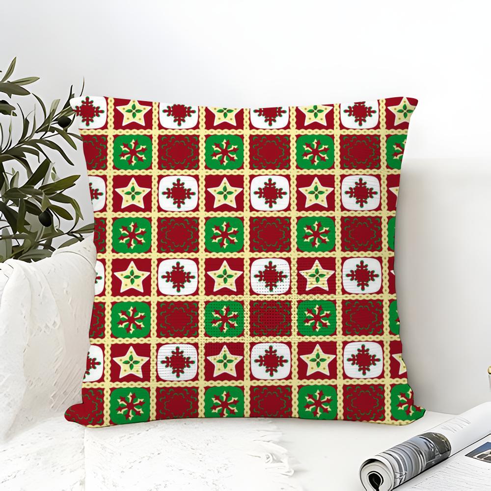 Square Cartoon Festive Print Pattern Pillow Case Linen Pillow Case Sofa Home Decor Cushion Cover Cushion Cove