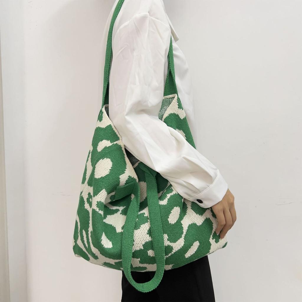 Beautiful Handbag Large Capacity Tote Bag Flower Pattern Knitted Bag Shoulder Bag Beach Bag for Street Shooting