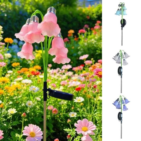 Flower Shaped Garden Light Fixtures 6 Head Lily Solar Light, IP44 Waterproof of The Valley Stakes Stake Lamp for Yard Patio, Outdoor Pathway Landscape