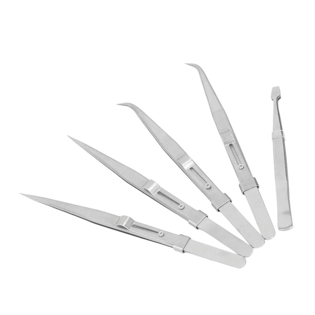 5PCS Tweezers Set Stainless Steel Anti Static Curved Straight Flat Tweezer Set for Electronics