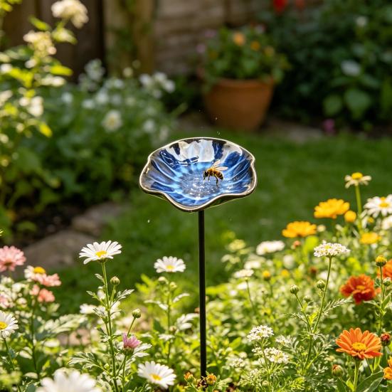 Bienenwassertränke mit Ständer, Schmetterlings-Trinkstation Gartenkunst, Vogeltränke mit Blumen für den Außenbereich, Geschenk für Bestäuber
