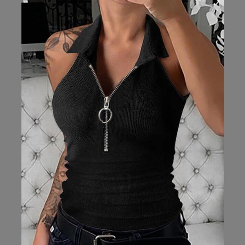 

Европейская и американская весенне-летняя однотонная жилетка на молнии с откидным воротником, женская модная повседневная футболка, женская одежда XXXXL чёрный