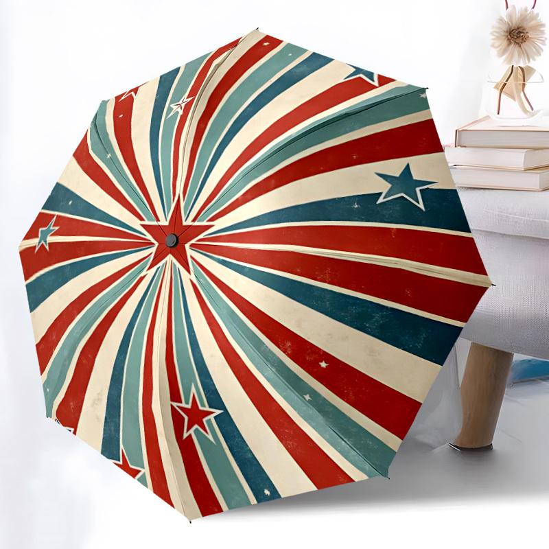 1PC Stars and Stripes Automatic Folding Umbrella Portable Collapsible 8-Rib Umbrella for All Seasons, Casual Outdoor Accessory, A26