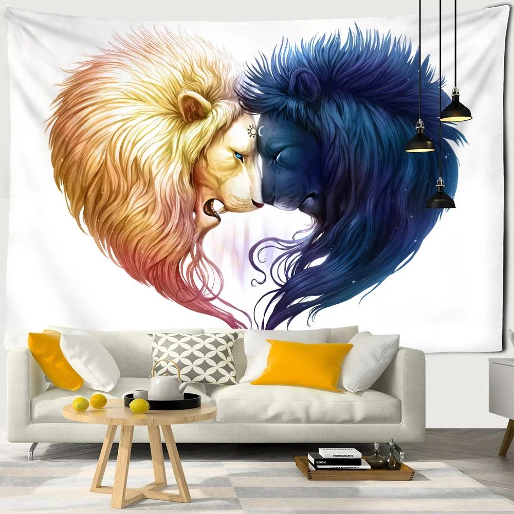 Embroidery Wolf Lion Tapestry Wall Hanging Colorful Simple Bohemian Psychedelic Art Background Cloth Home Decor