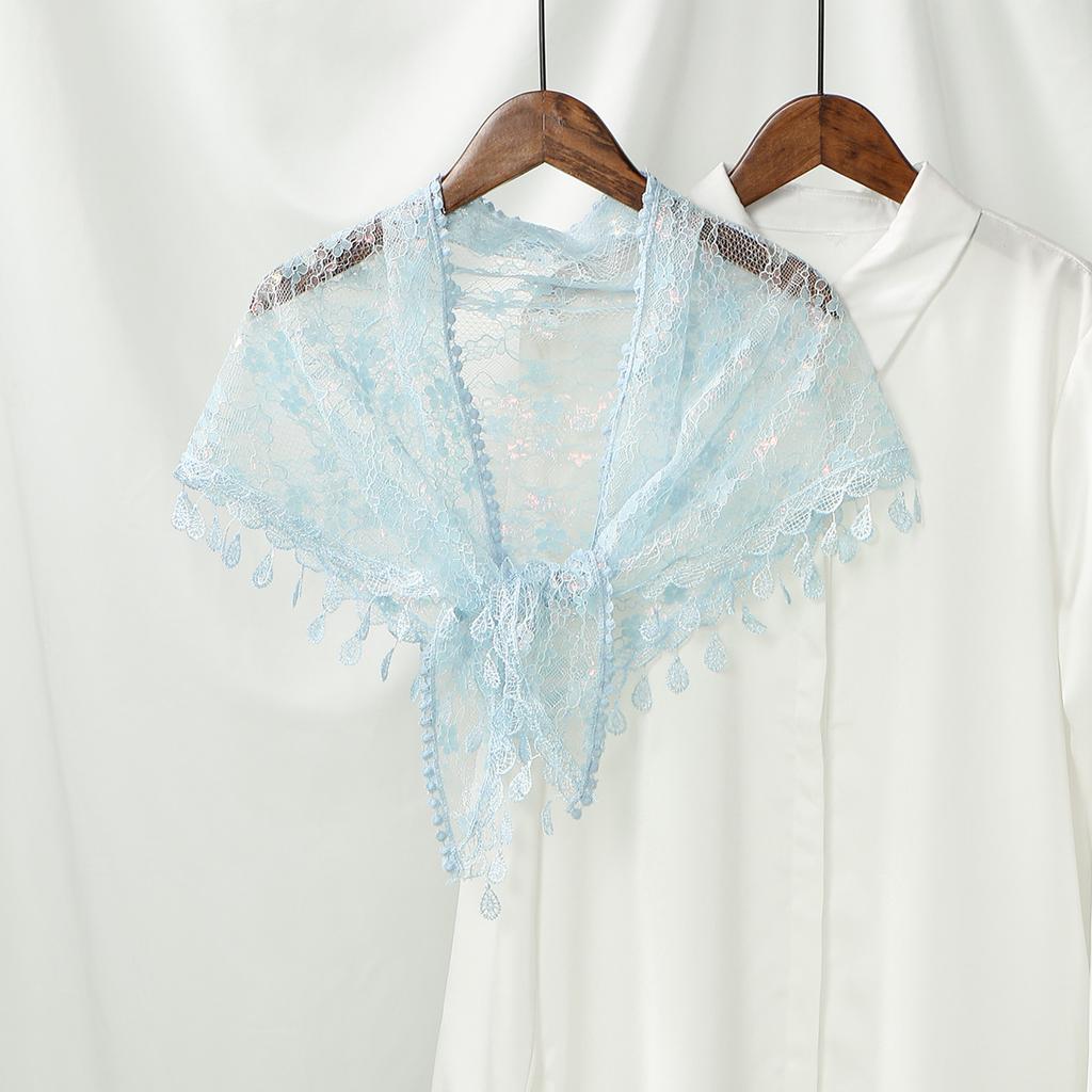 Women Lace Triangle Scarf With Tassel Embroidered Solid Color Shawls Veil Fashion Lightweight Prayer Hijab 160*50Cm